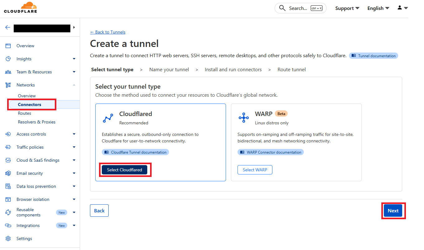 Cloudflare Create a tunnel