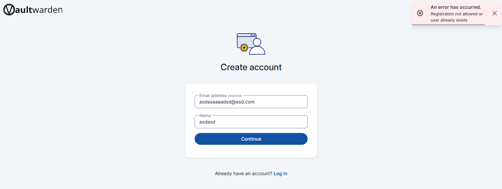 Account creation error